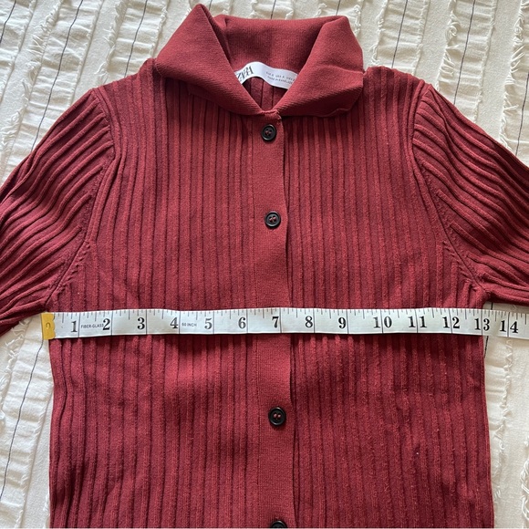 Zara Rust Ribbed Button-Up Cardigan - Picture 3 of 4